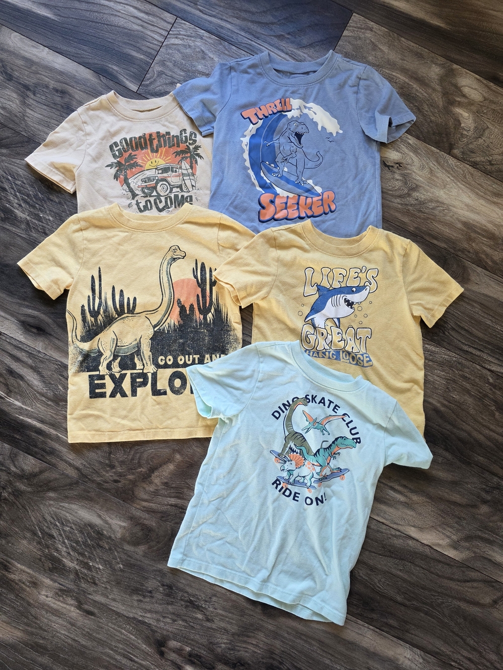 Garanimals Yellow and Blue Kids Short-Sleeve Dino Graphic Tees - Pack of 5